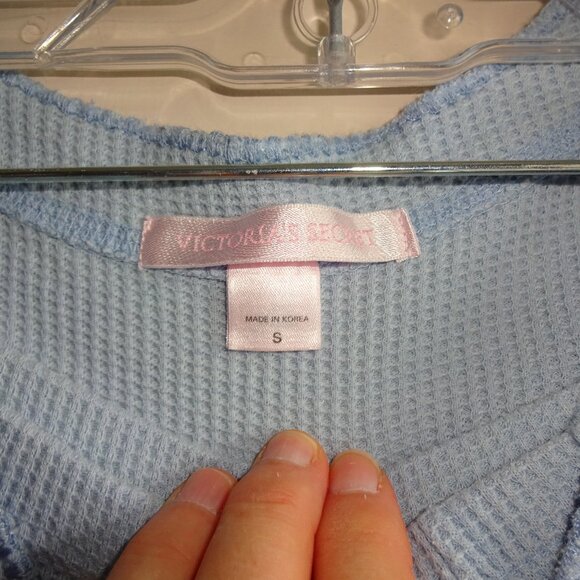 Vintage Victoria's Secret Blue Waffle Weave Long Johns Pajamas S Set Top Bottoms - Picture 3 of 5